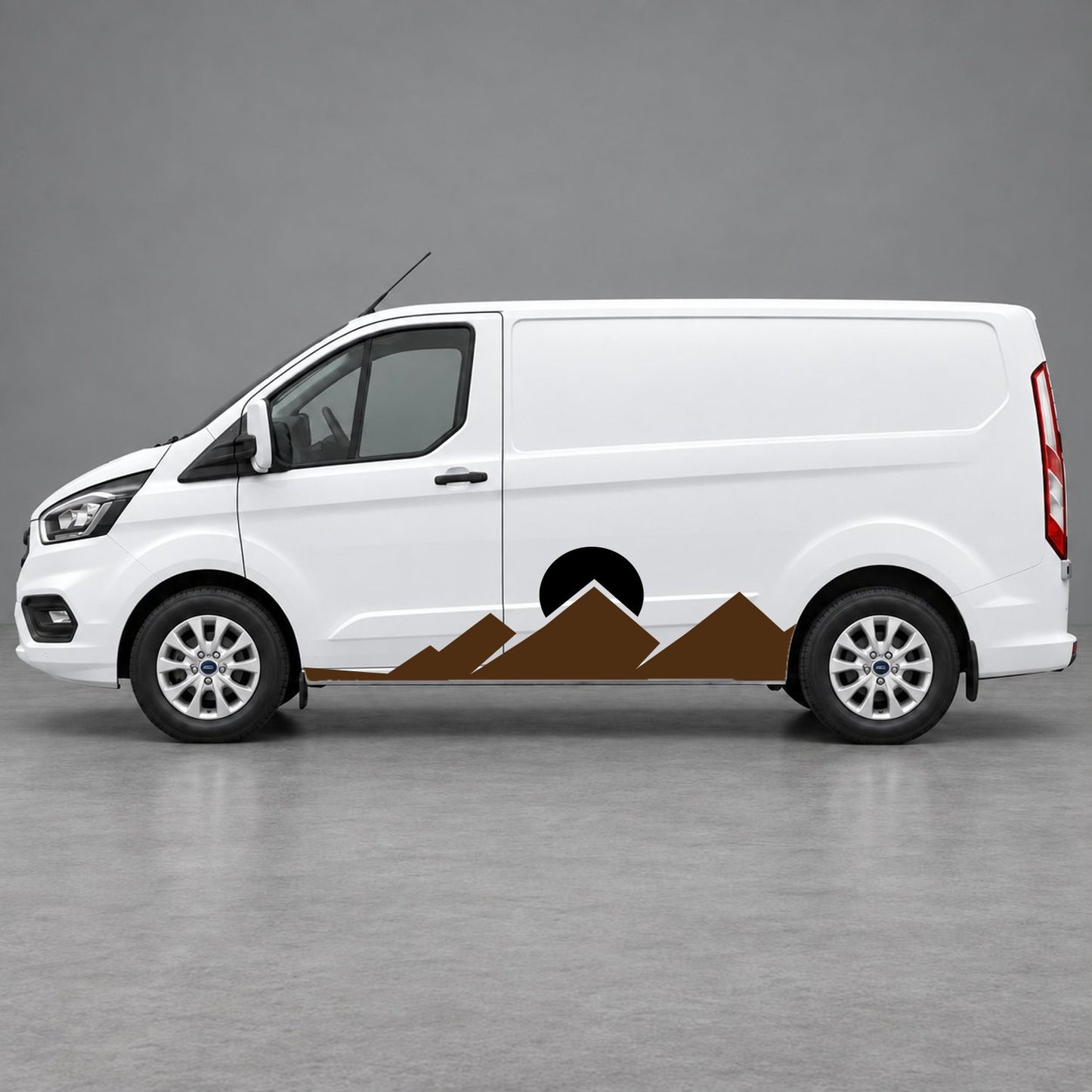Ford Transit Custom Minimal Mountain Peak Side Graphics in Brown & Black