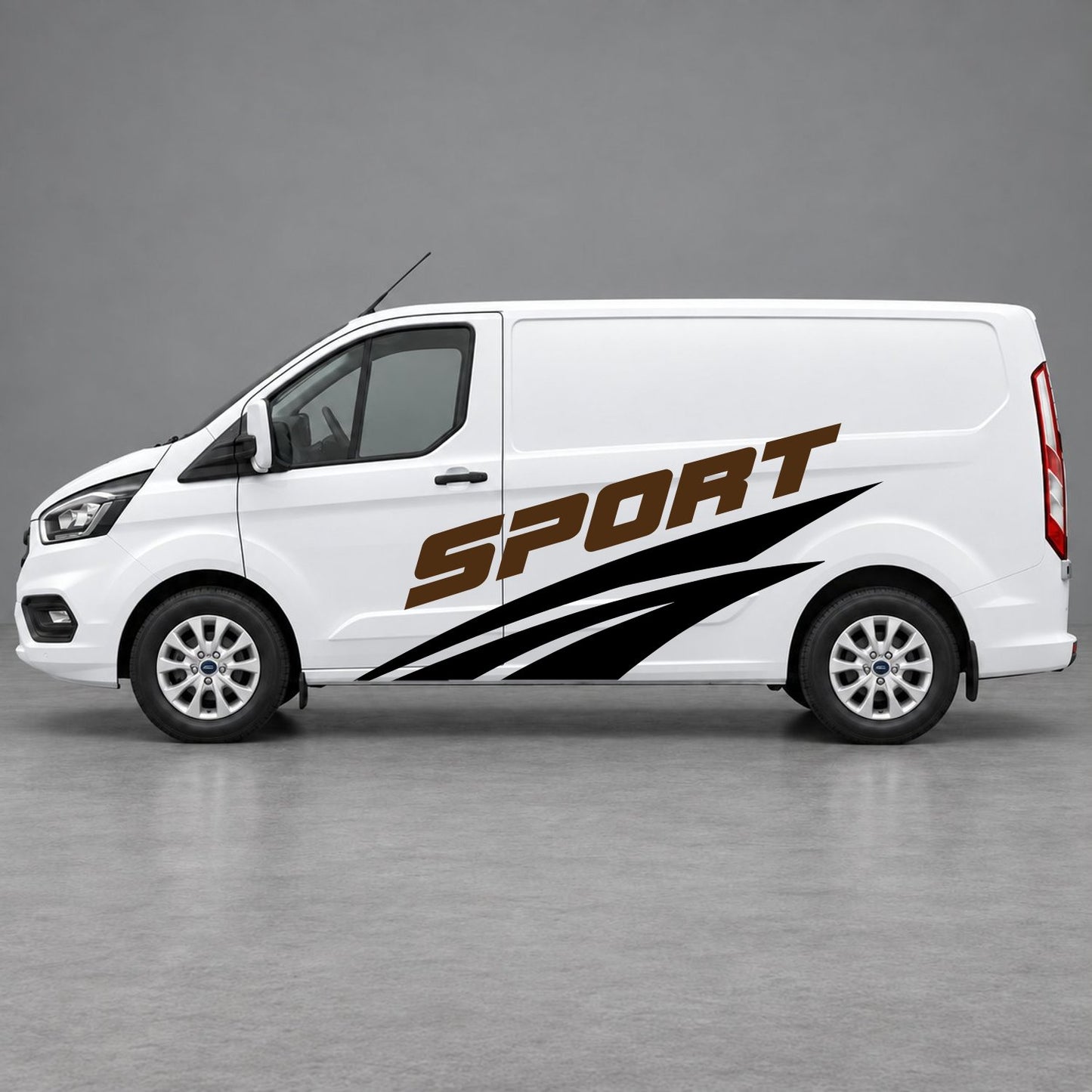 Ford Transit Custom Sport Twin Stripe Side Graphics in Black & Brown
