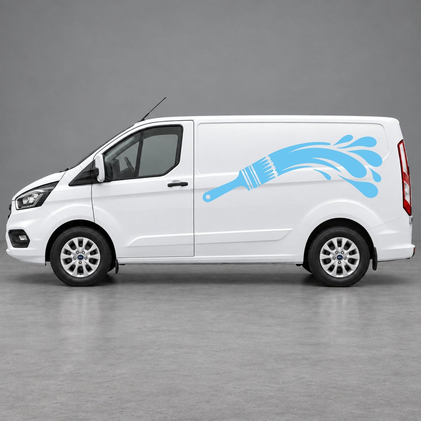 Ford Transit Custom Paintbrush Swoosh Side Graphics in Light Blue & Light Blue