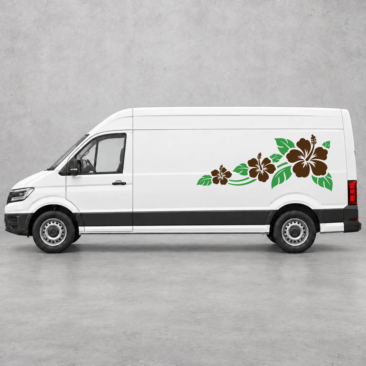 VW Crafter Hibiscus Flower Trail Side Graphics in Green & Brown