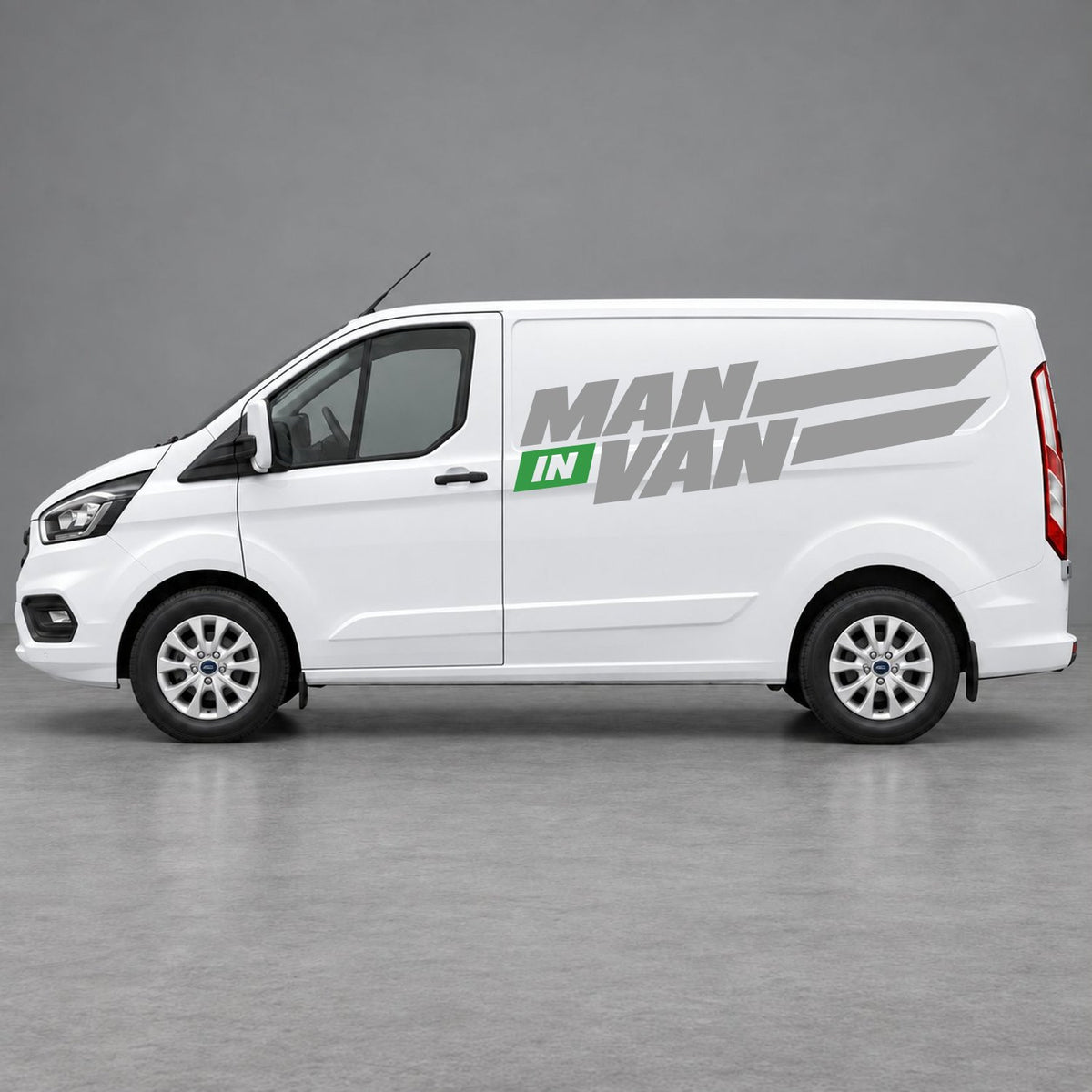 Ford Transit Custom Man in Van Side Stripes in Grey & Green