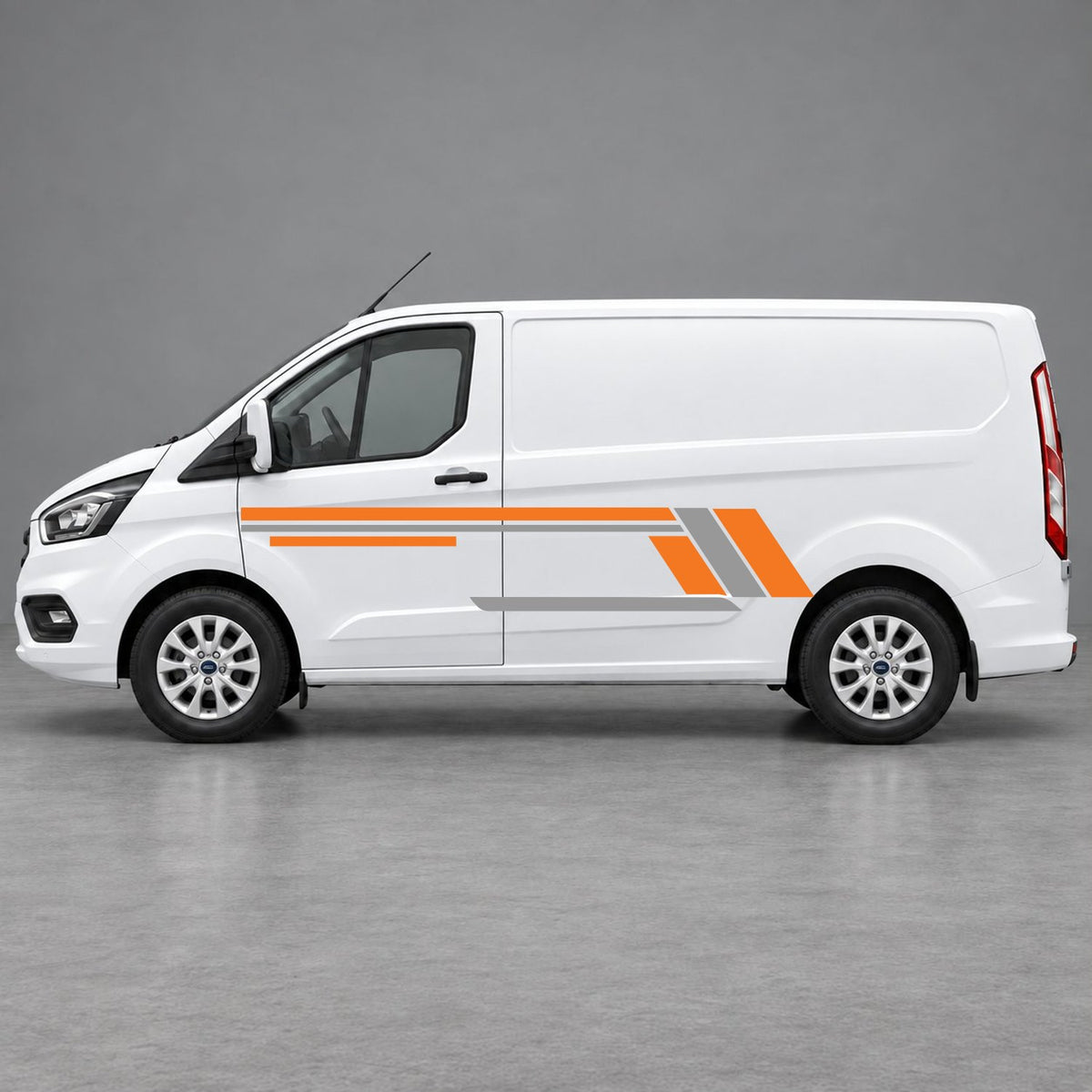Ford Transit Custom Geometric Outline Side Stripes in Orange & Grey
