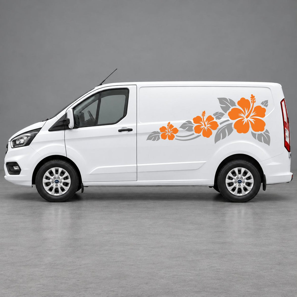 Ford Transit Custom Hibiscus Flower Trail Side Graphics in Grey & Orange