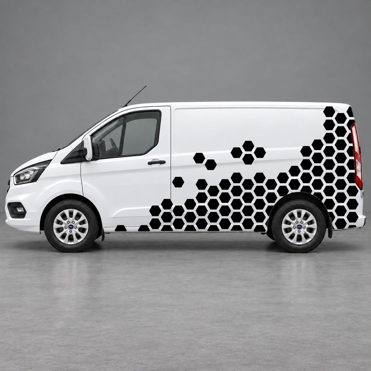 Ford Transit Custom Honeycomb Fade Side Graphics in Black