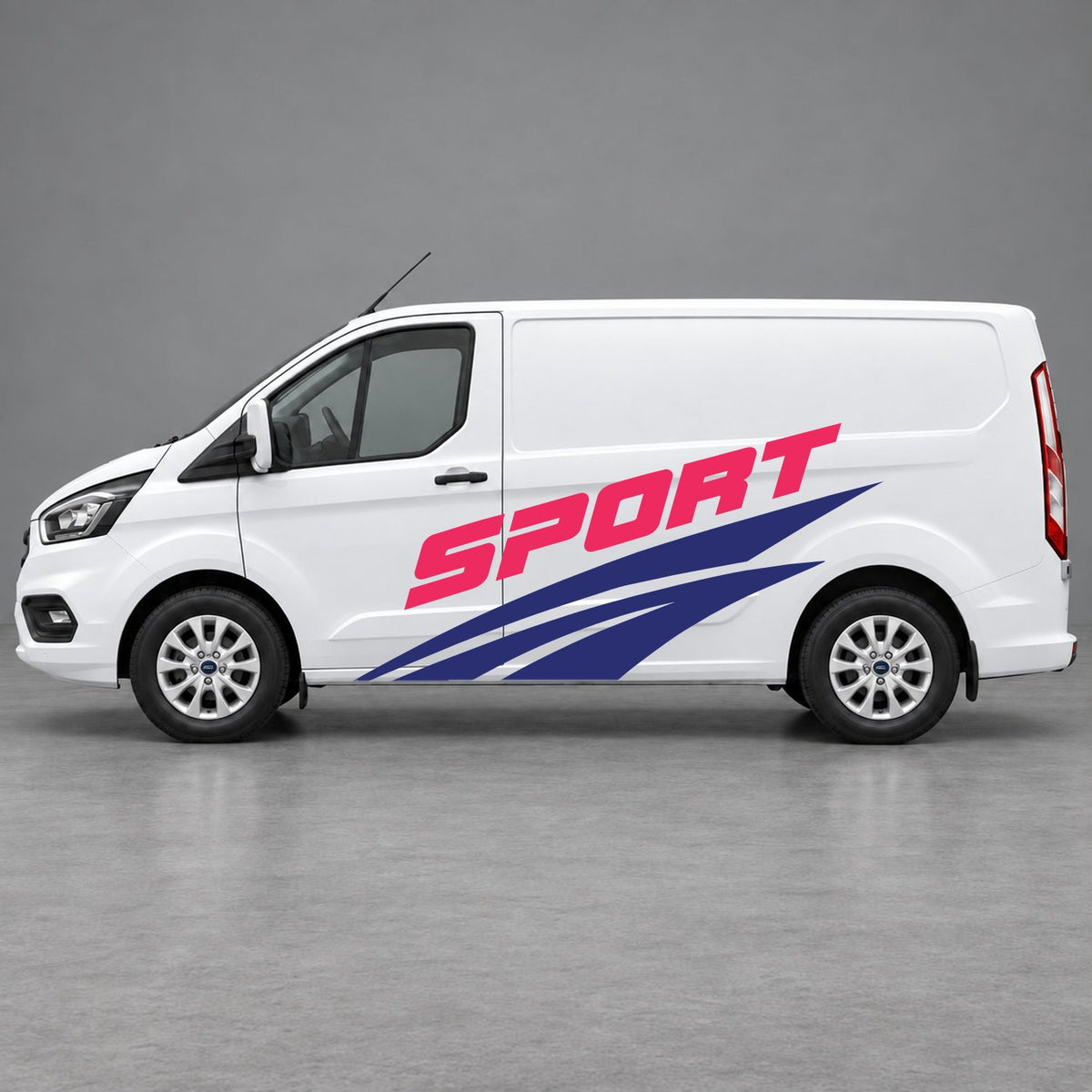 Ford Transit Custom Sport Twin Stripe Side Graphics in Navy Blue & Pink