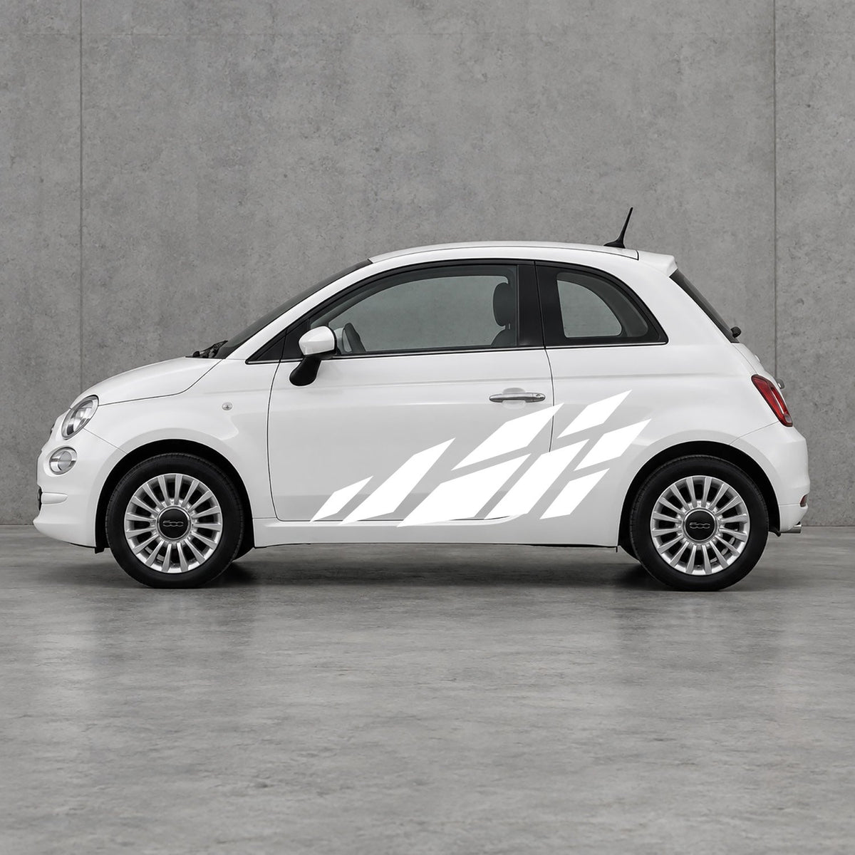 Fiat 500 Racing Flag Side Graphics Kit - Pair Supplied in White & White