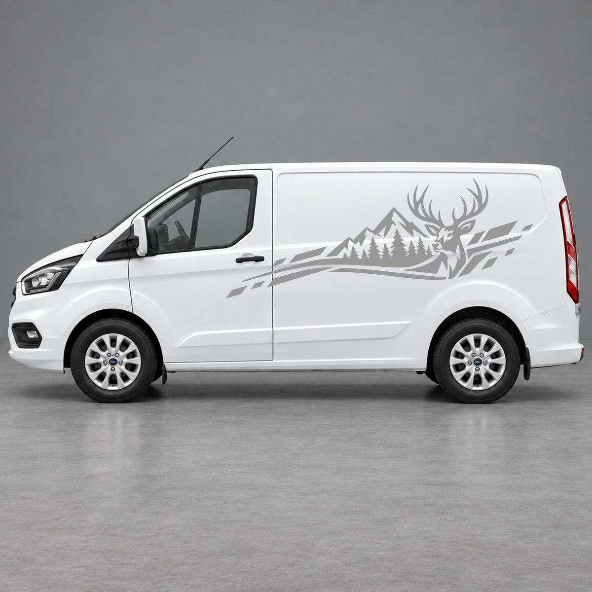Ford Transit Custom Stag Mountain & Forest Side Graphics in Grey