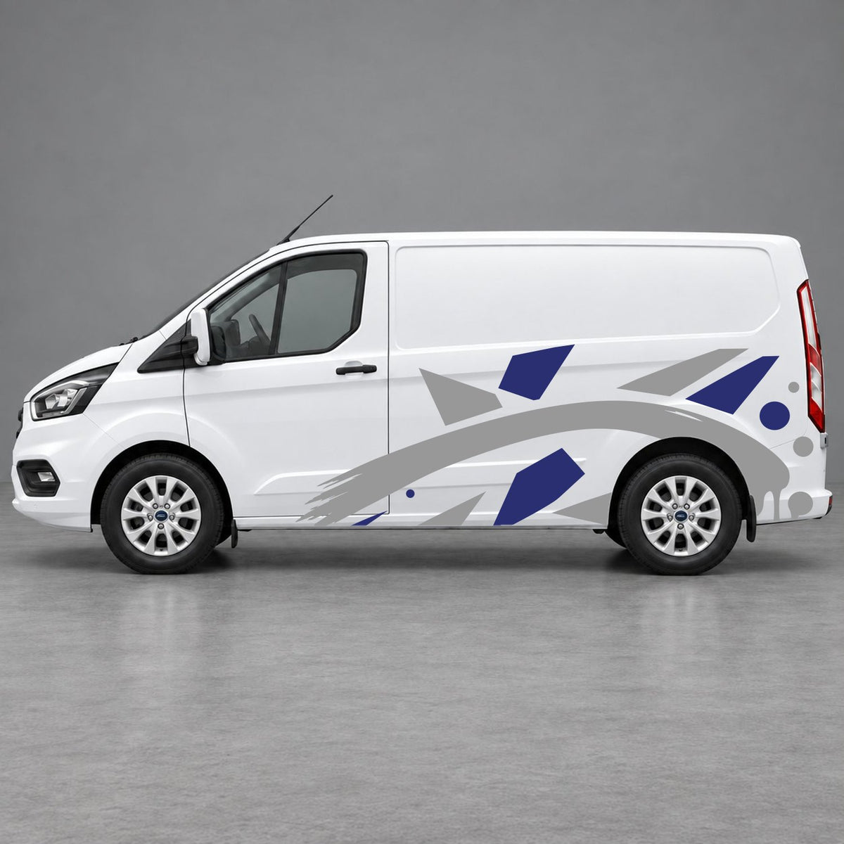 Ford Transit Custom Abstract Geometric Splash Side Graphics in Navy Blue & Grey