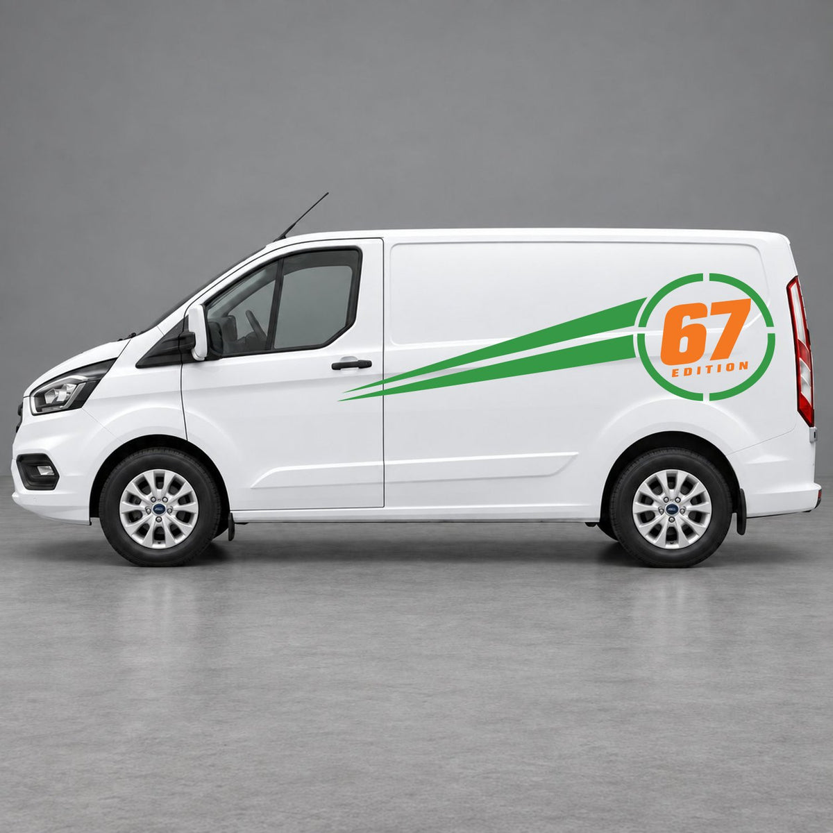 Ford Transit Custom Personalised Number Edition Side Stripes in Green & Orange