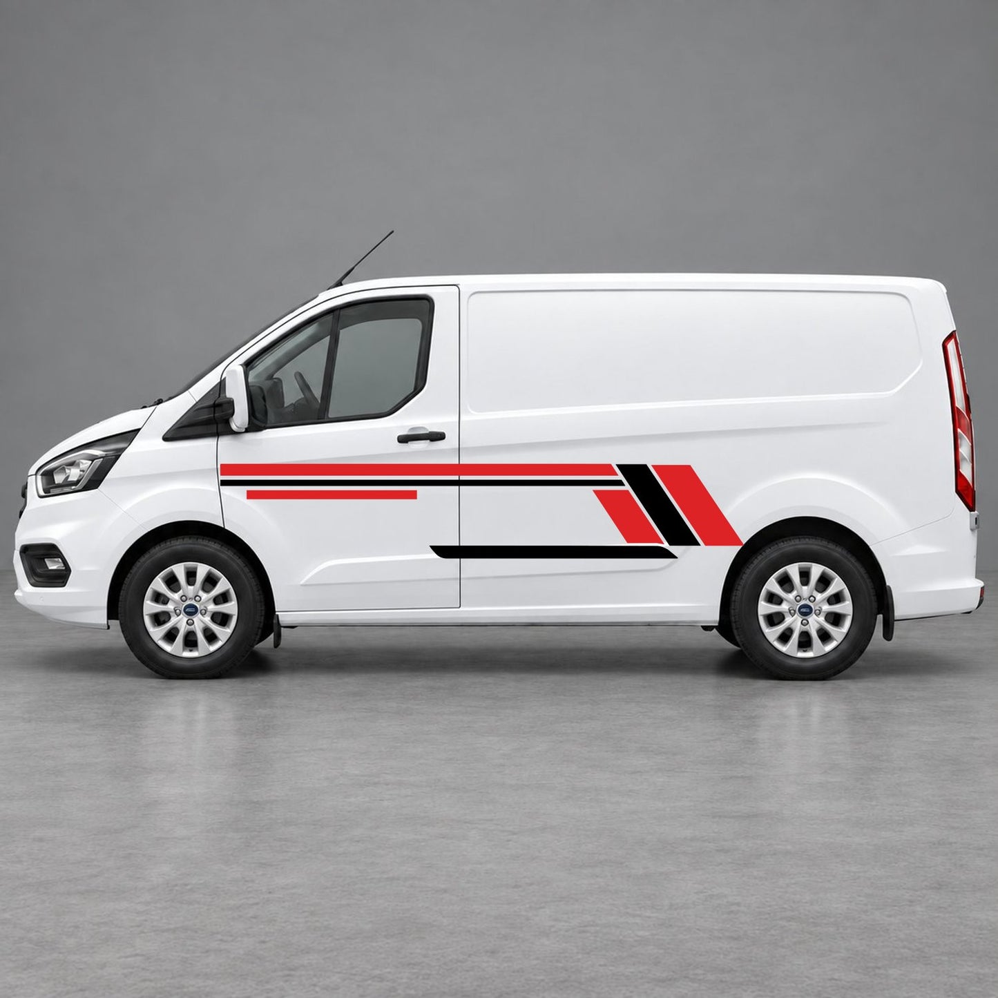 Ford Transit Custom Geometric Outline Side Stripes in Red & Black