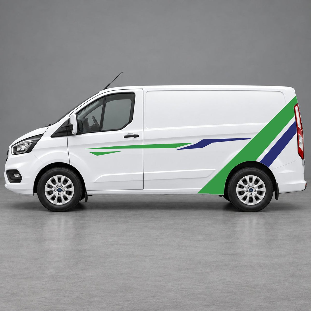 Ford Transit Custom Bold Rear Diagonal Side Stripes in Green & Navy Blue