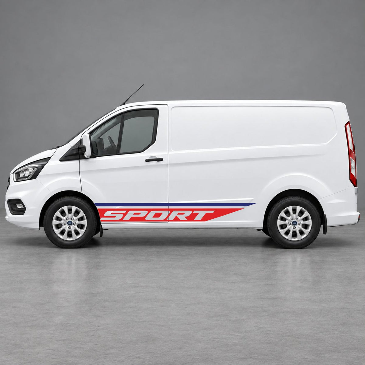 Ford Transit Custom Sport Swoosh Lower Side Stripes in Navy Blue & Red
