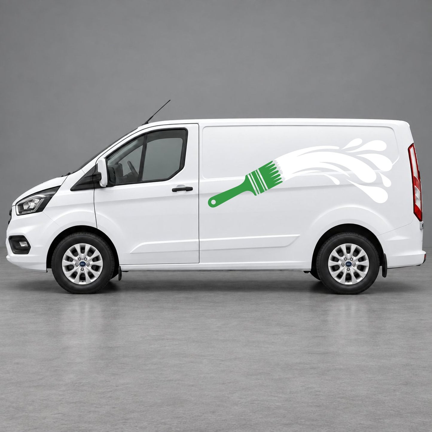 Ford Transit Custom Paintbrush Swoosh Side Graphics in Green & White