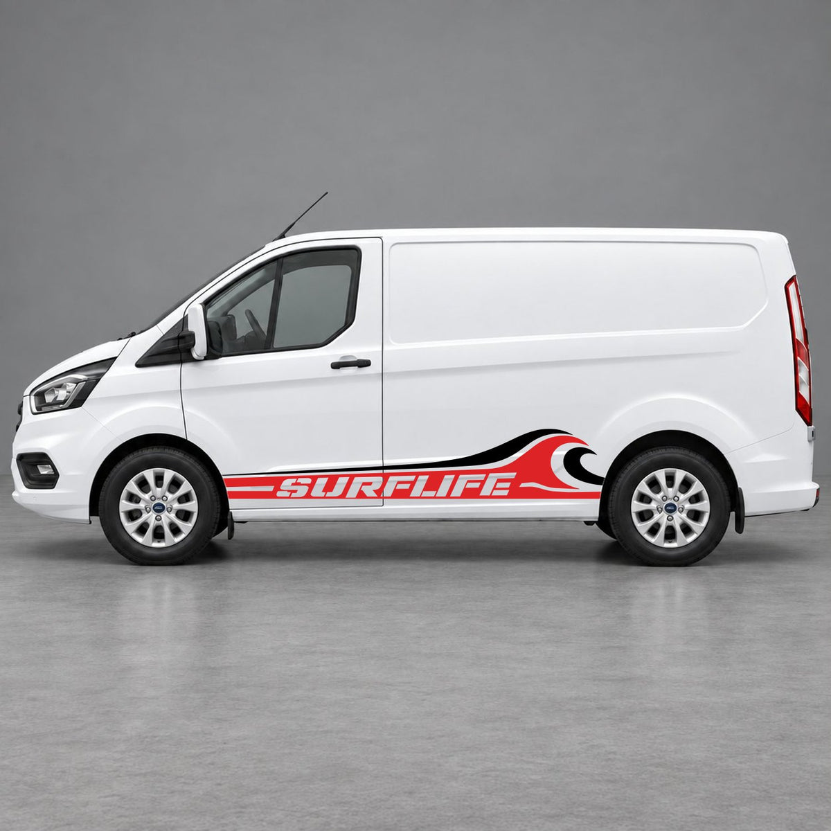Ford Transit Custom Surflife Wave Side Stripes in Red & Black