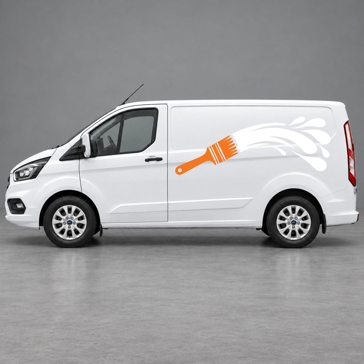 Ford Transit Custom Paintbrush Swoosh Side Graphics in Orange & White