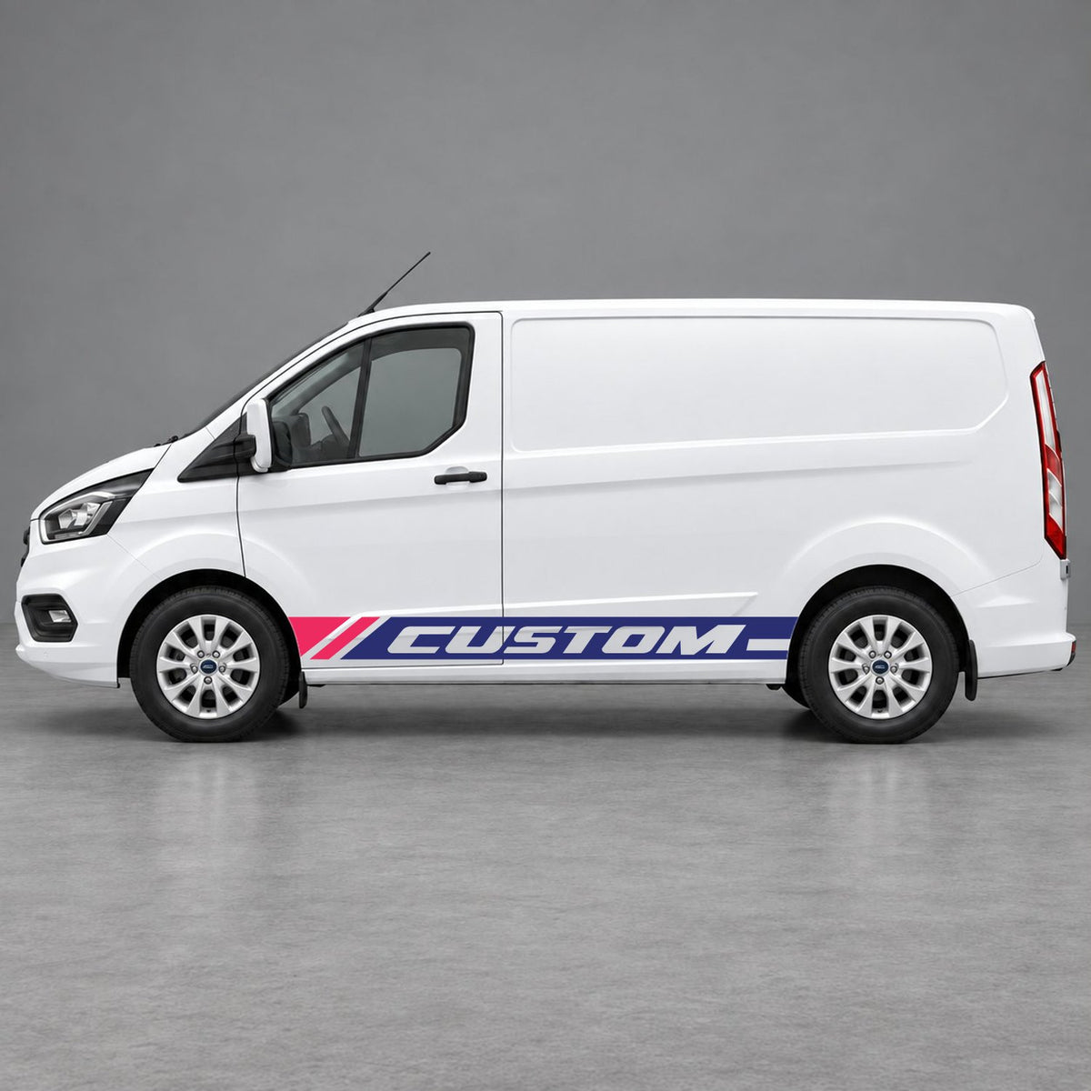 Ford Transit Custom Custom Lower Side Stripes in Navy Blue & Pink