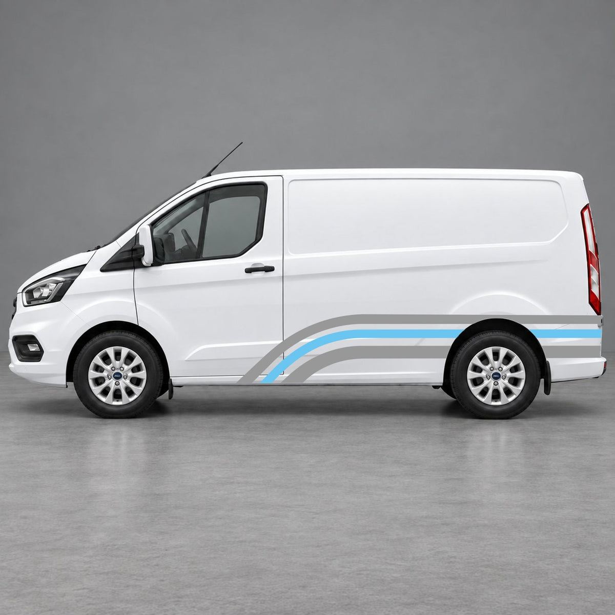 Ford Transit Custom Retro Triple-Arch Side Stripes in Grey & Light Blue