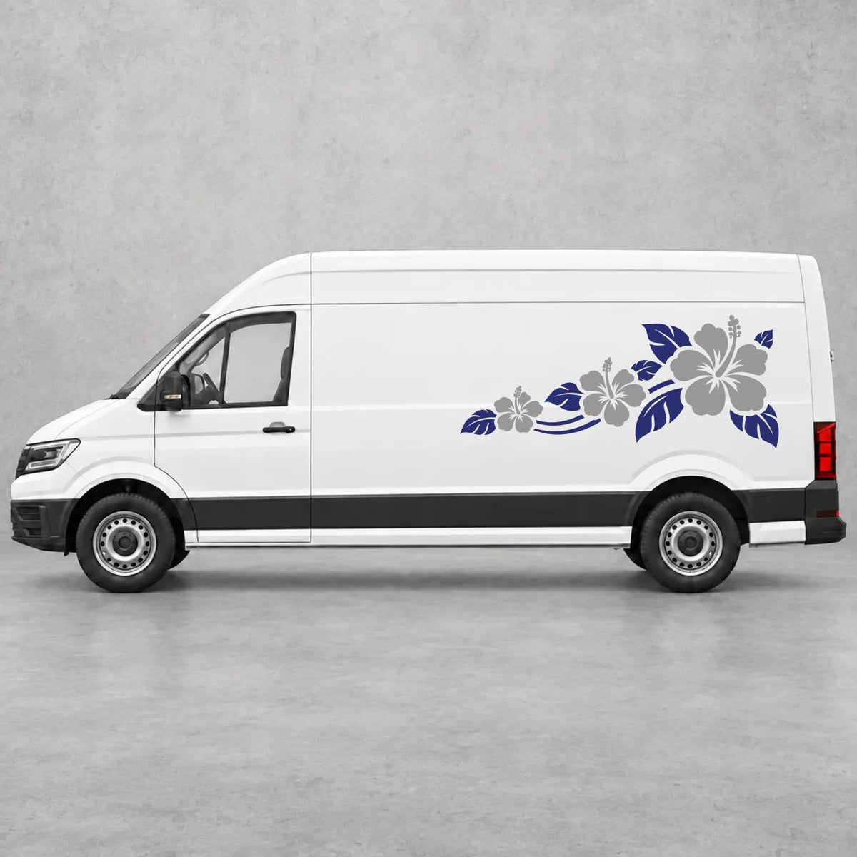 VW Crafter Hibiscus Flower Trail Side Graphics in Navy Blue & Grey