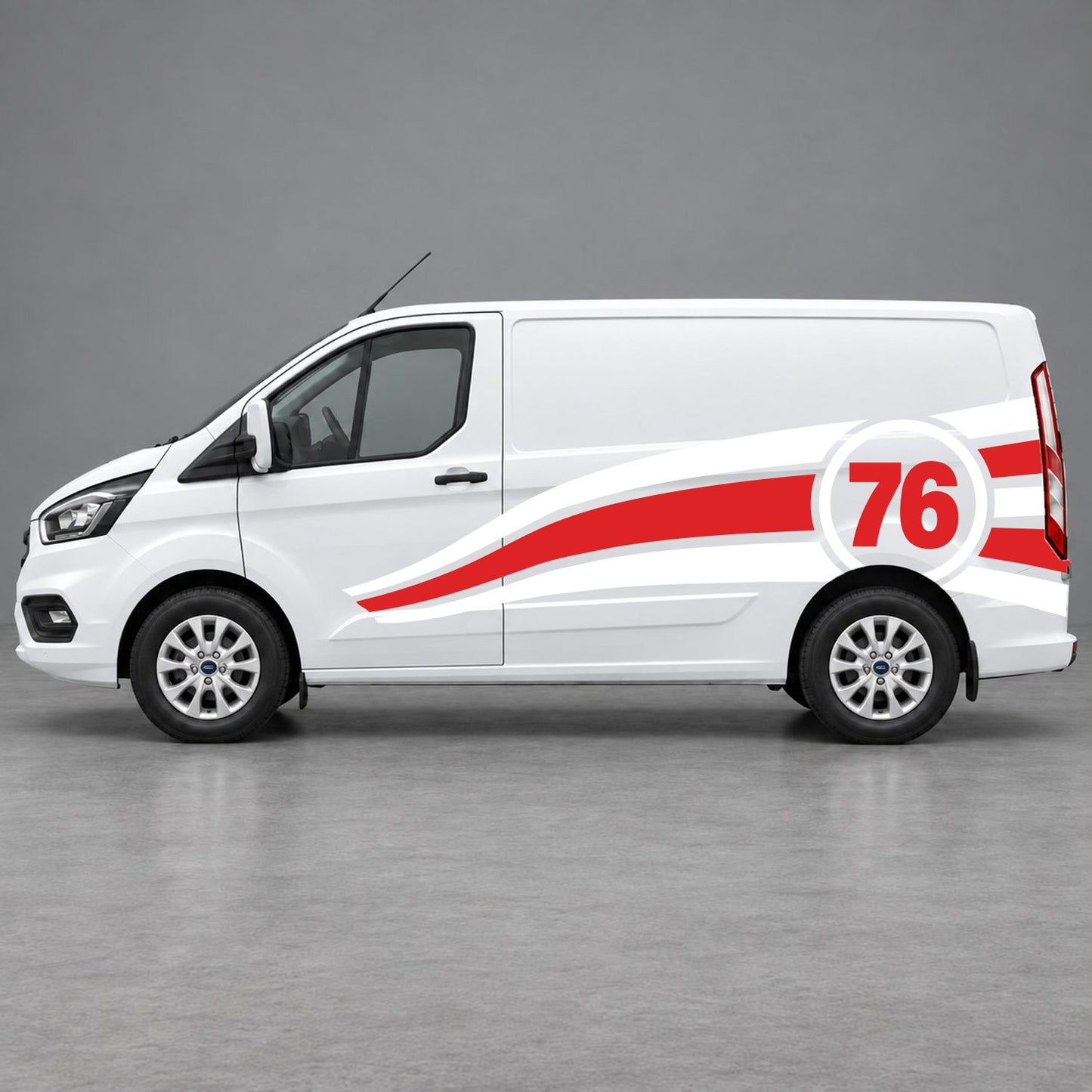 Ford Transit Custom Personalised Number 76 Racing Side Graphics in White & Red