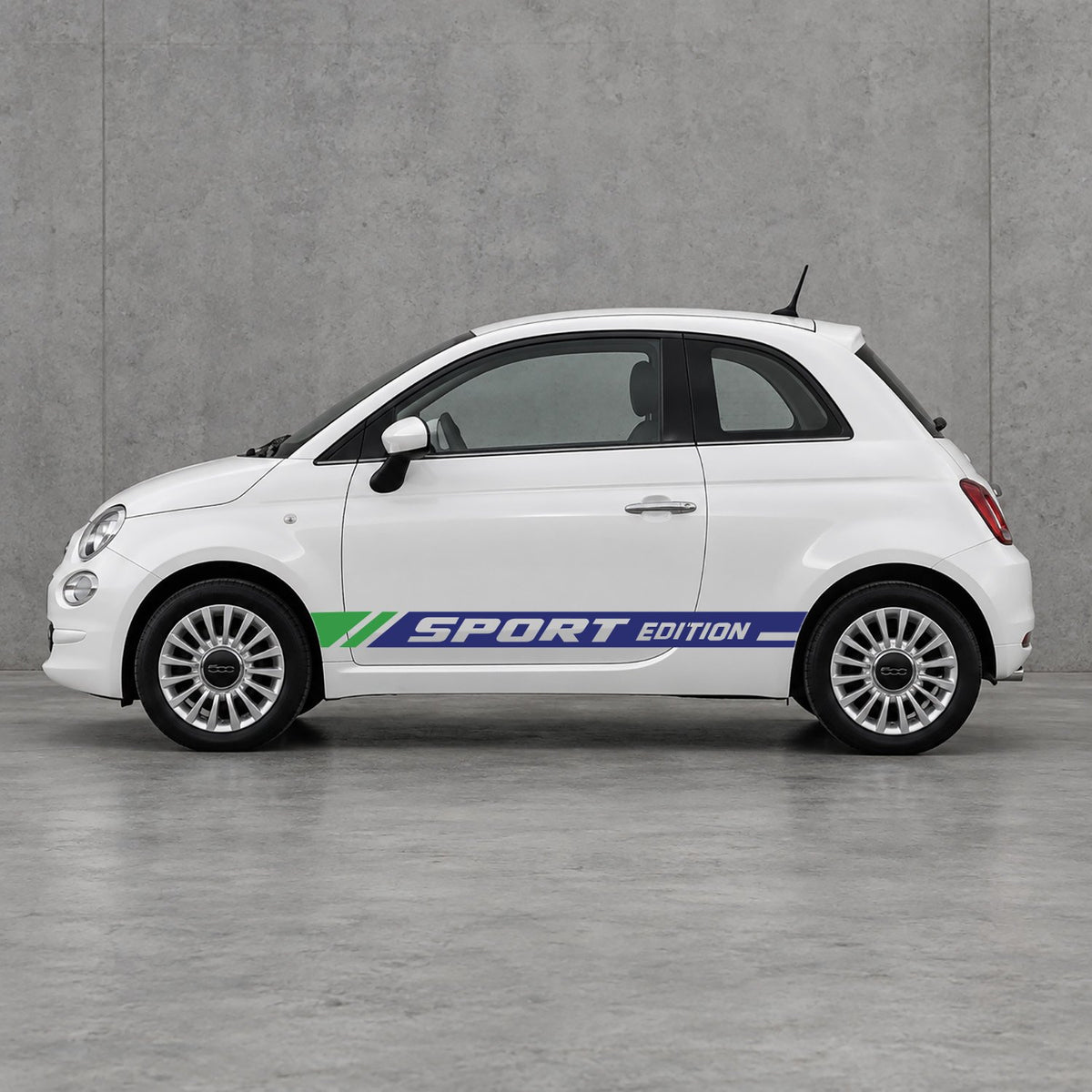 Fiat 500 Sport Edition Side Stripes Kit - Pair Supplied in Navy Blue & Green