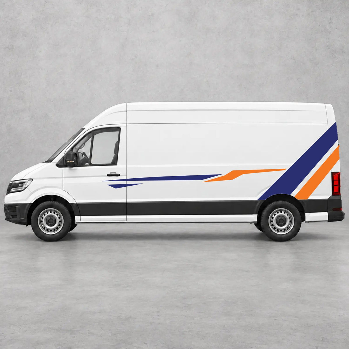VW Crafter Bold Rear Diagonal Side Stripes in Navy Blue & Orange
