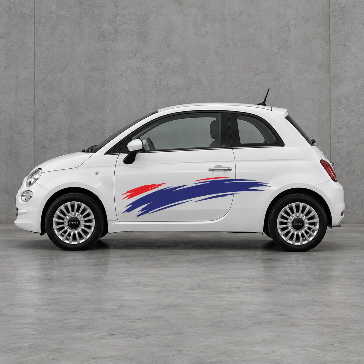 Fiat 500 Italian Red Brush Side Graphics Kit - Pair Supplied in Navy Blue & Navy Blue