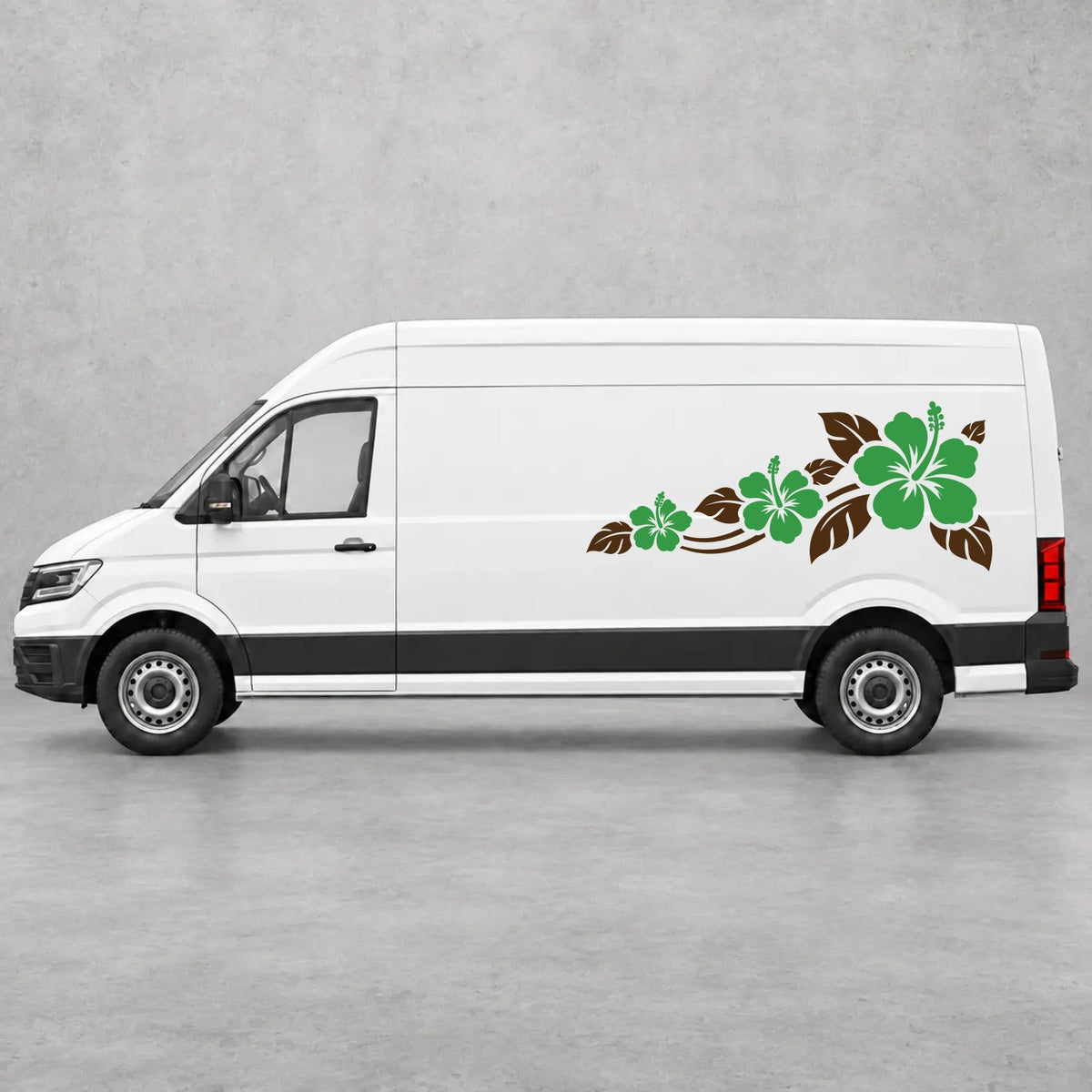 VW Crafter Hibiscus Flower Trail Side Graphics in Brown & Green