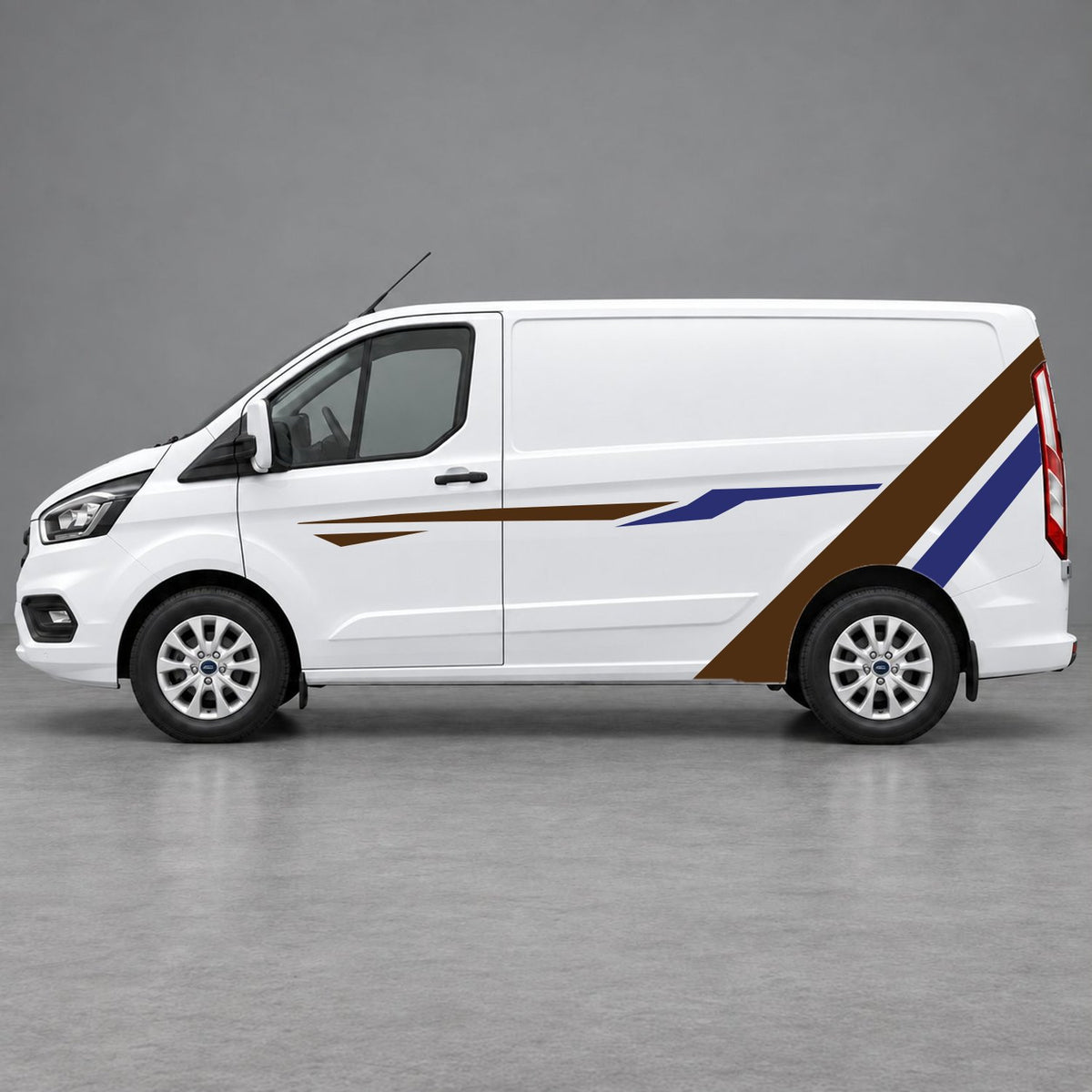 Ford Transit Custom Bold Rear Diagonal Side Stripes in Brown & Navy Blue