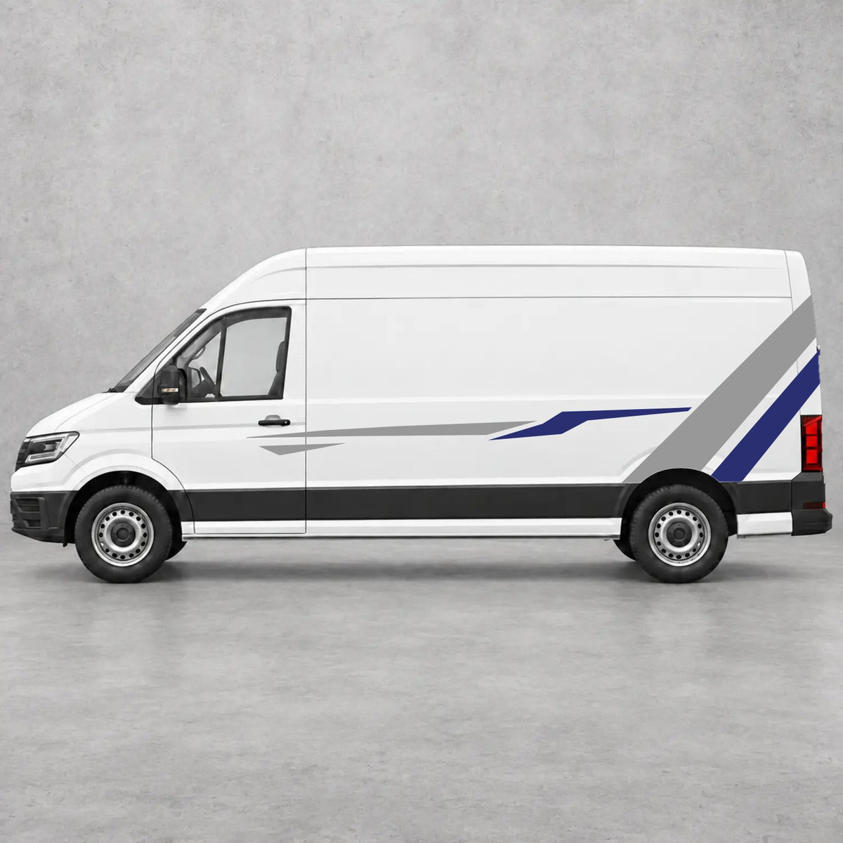 VW Crafter Bold Rear Diagonal Side Stripes in Grey & Navy Blue