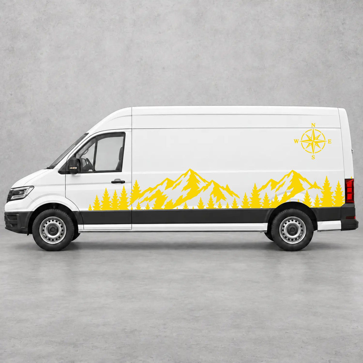VW Crafter Mountain Forest & Compass Side Graphics in Yellow