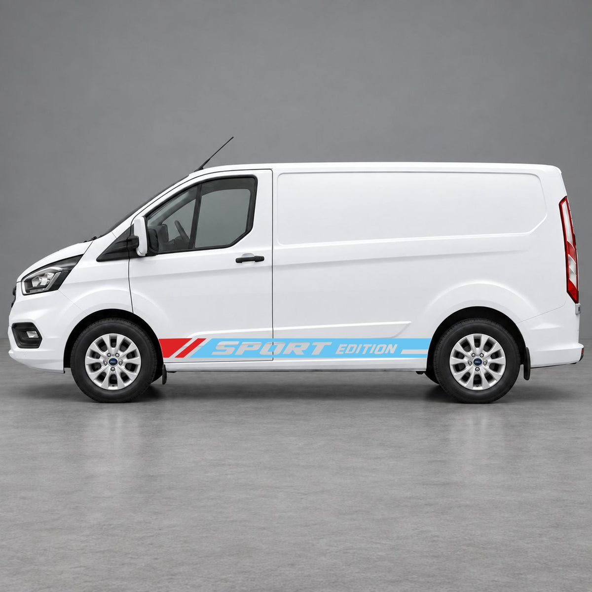 Ford Transit Custom Sport Edition Lower Side Graphics in Light Blue & Red