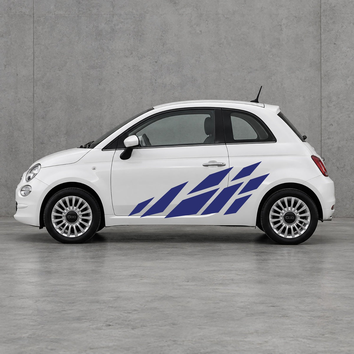 Fiat 500 Racing Flag Side Graphics Kit - Pair Supplied in Navy Blue & Navy Blue