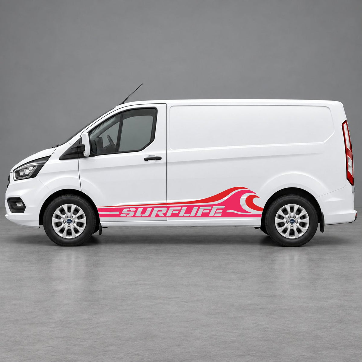 Ford Transit Custom Surflife Wave Side Stripes in Pink & Red