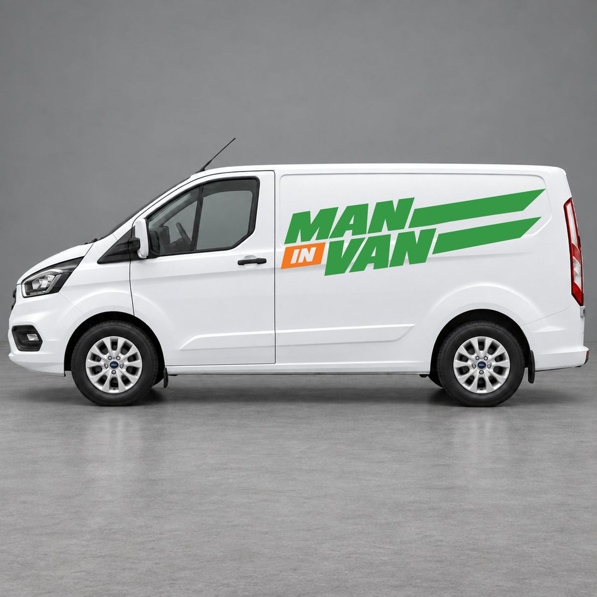 Ford Transit Custom Man in Van Side Stripes in Green & Orange