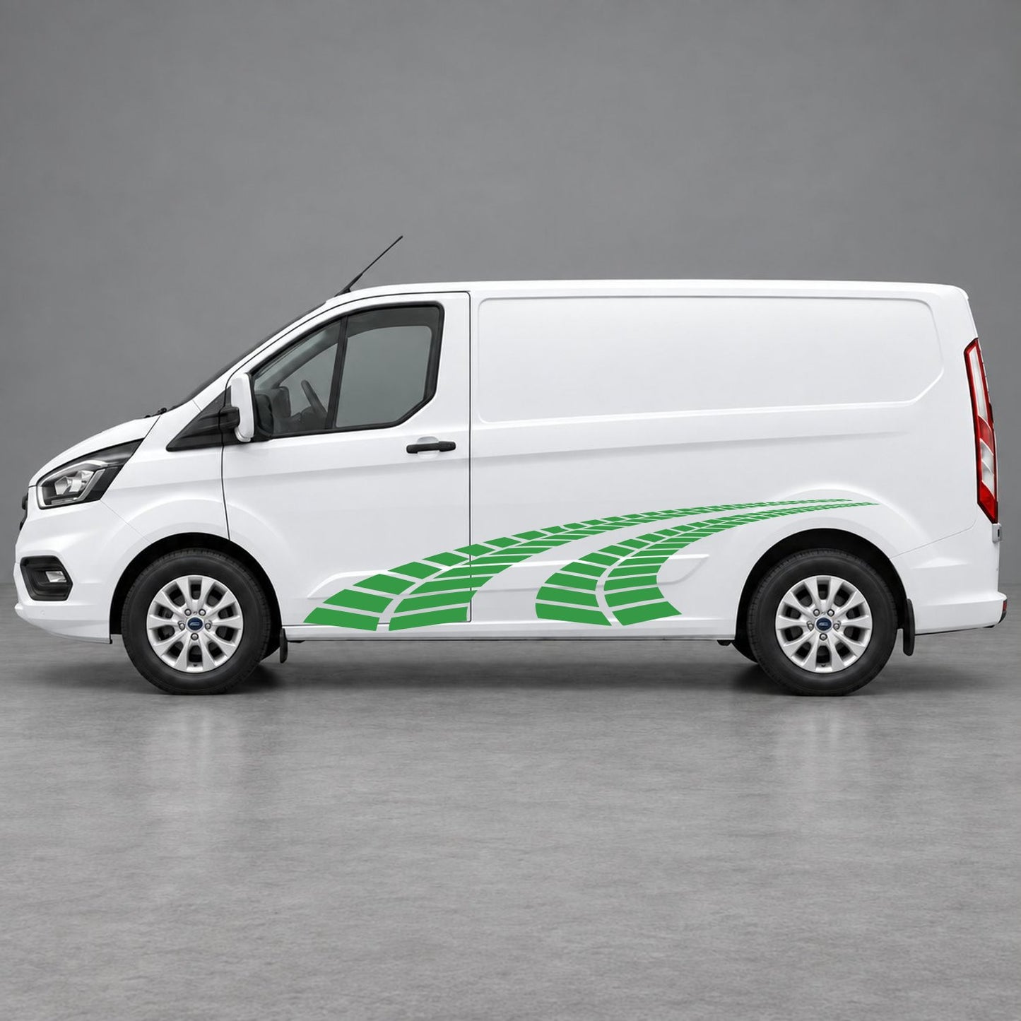 Ford Transit Custom Curved Tyre Track Side Graphics in Green