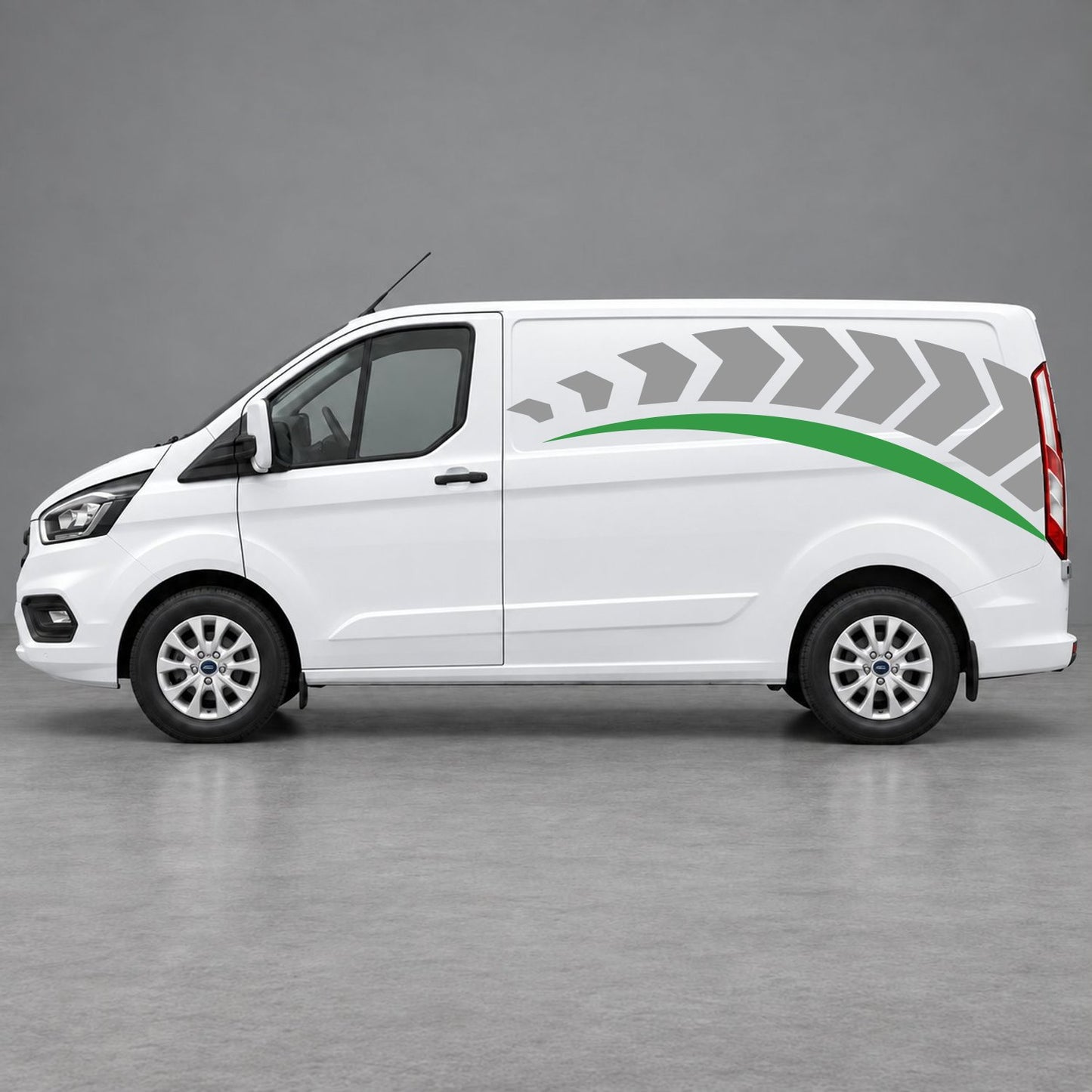 Ford Transit Custom Chevron Track Side Graphics in Grey & Green