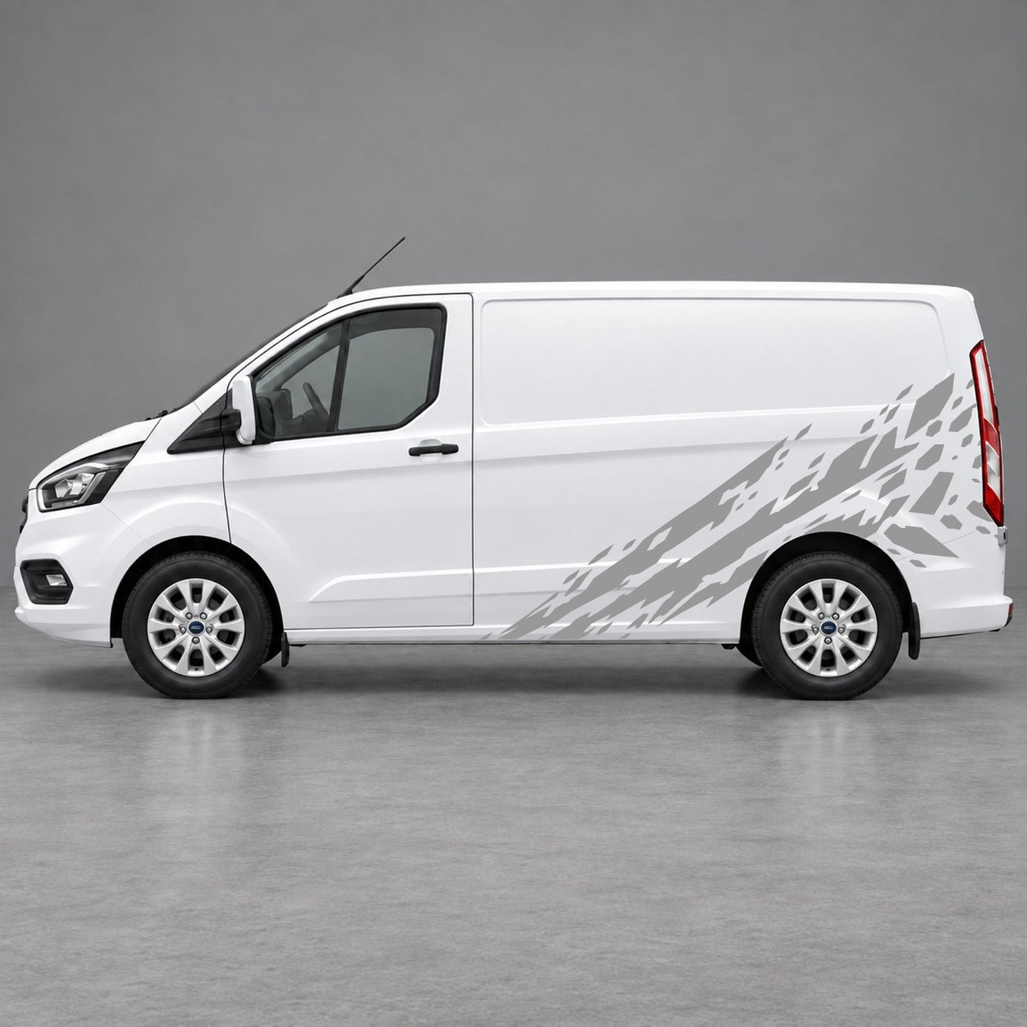 Ford Transit Custom Diagonal Brush-Stroke Side Graphics in Grey