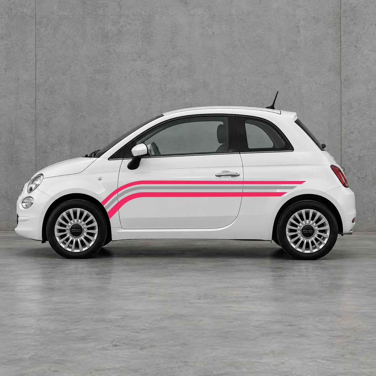 Fiat 500 Retro Triple Side Stripes Kit - Pair Supplied in Pink & Grey