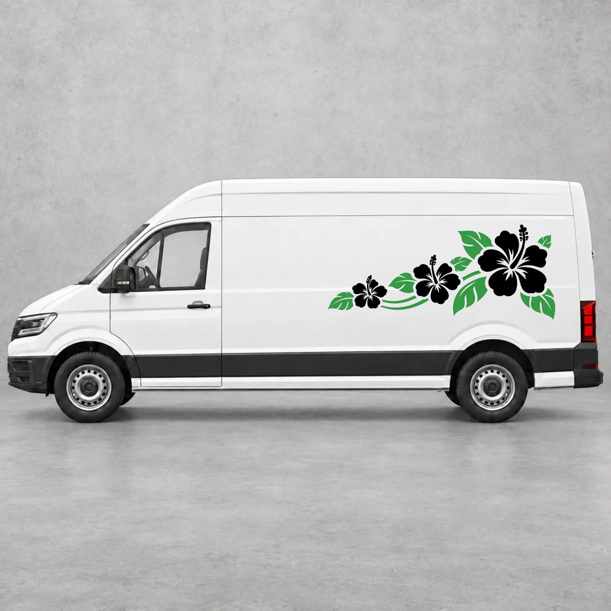 VW Crafter Hibiscus Flower Trail Side Graphics in Green & Black