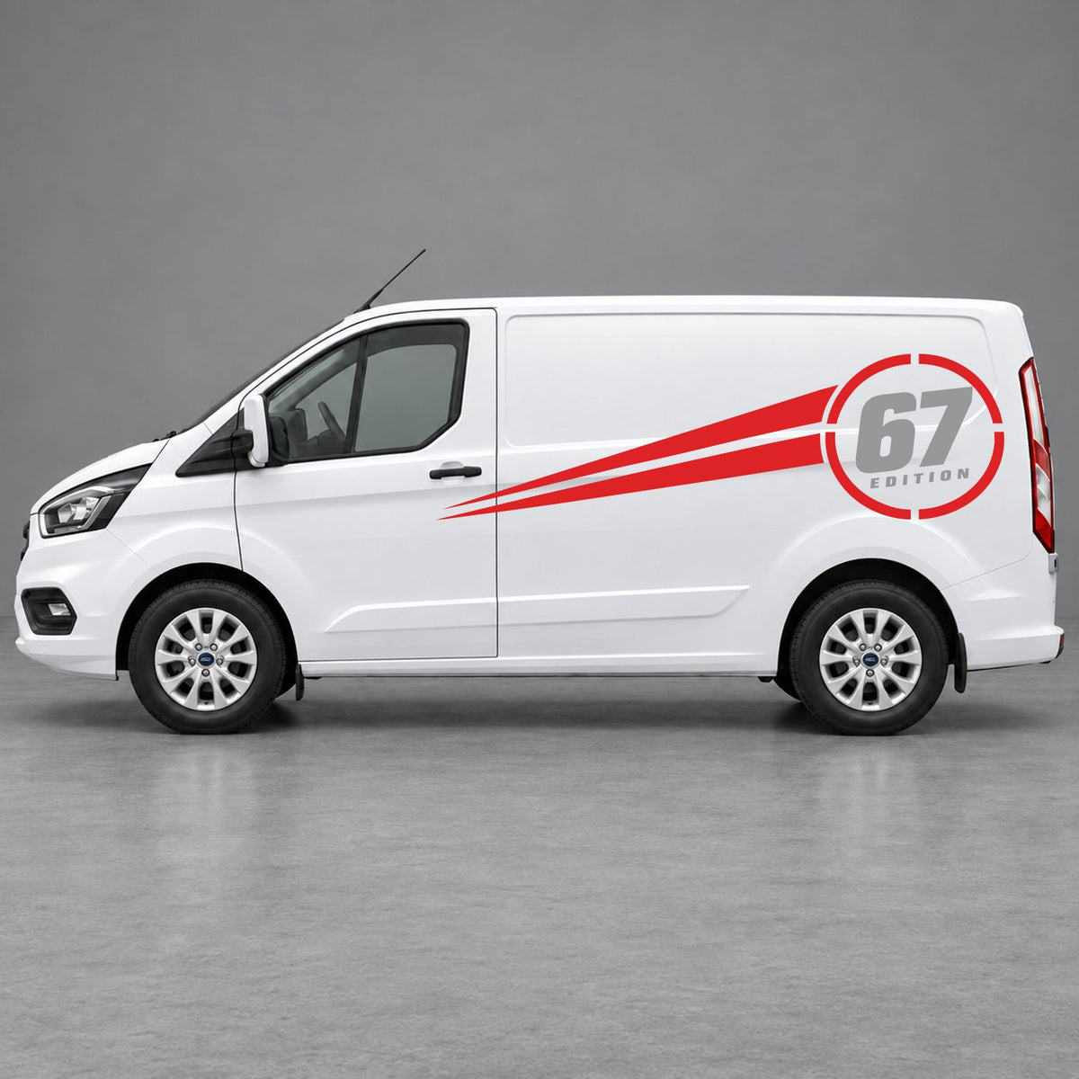 Ford Transit Custom Personalised Number Edition Side Stripes in Red & Grey