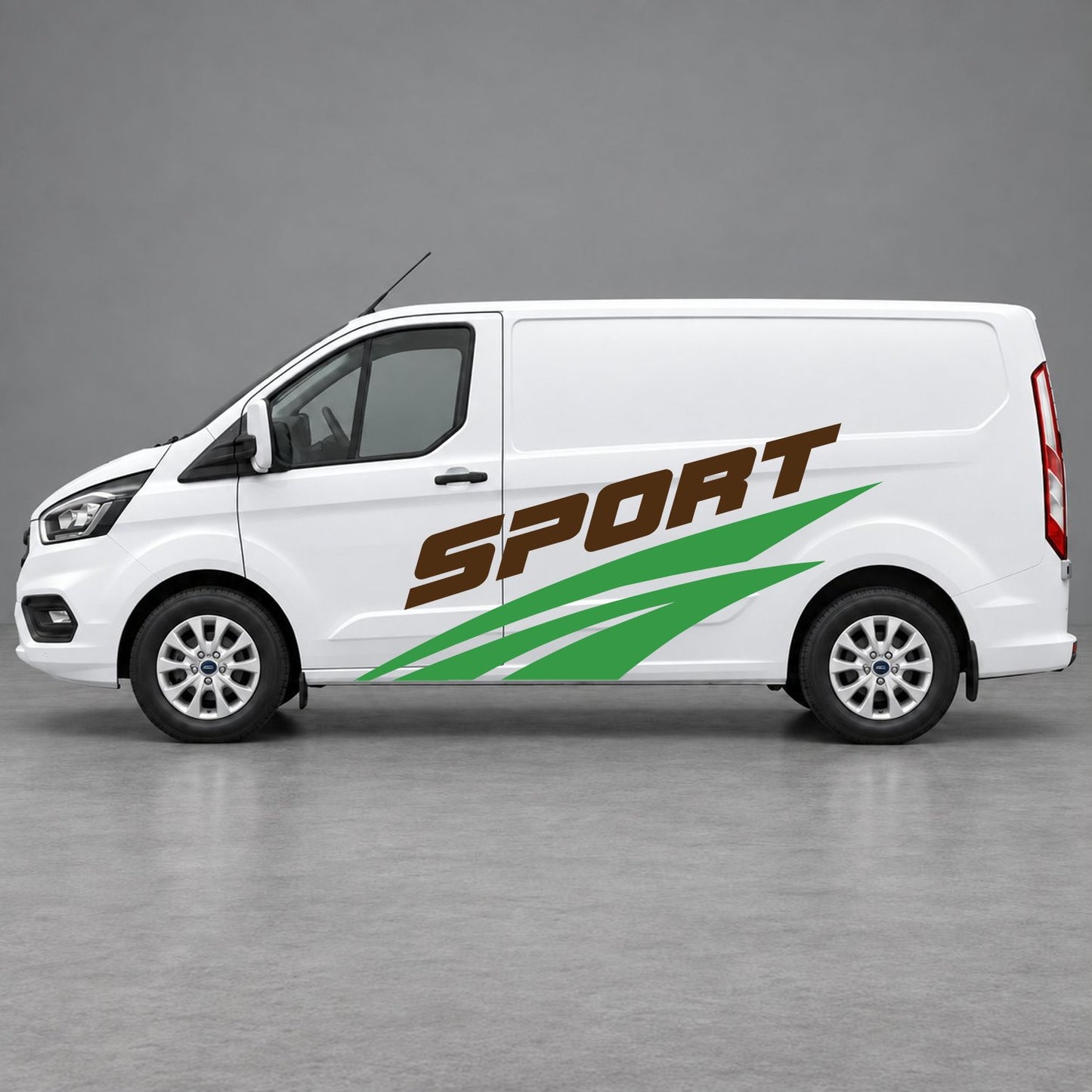 Ford Transit Custom Sport Twin Stripe Side Graphics in Green & Brown
