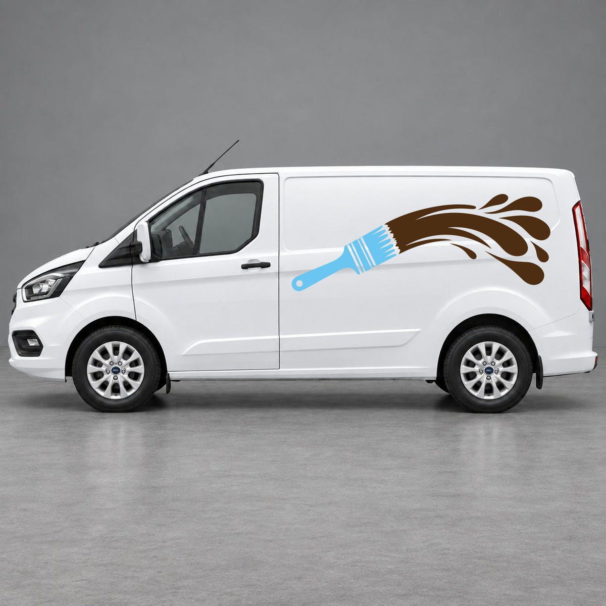 Ford Transit Custom Paintbrush Swoosh Side Graphics in Light Blue & Brown