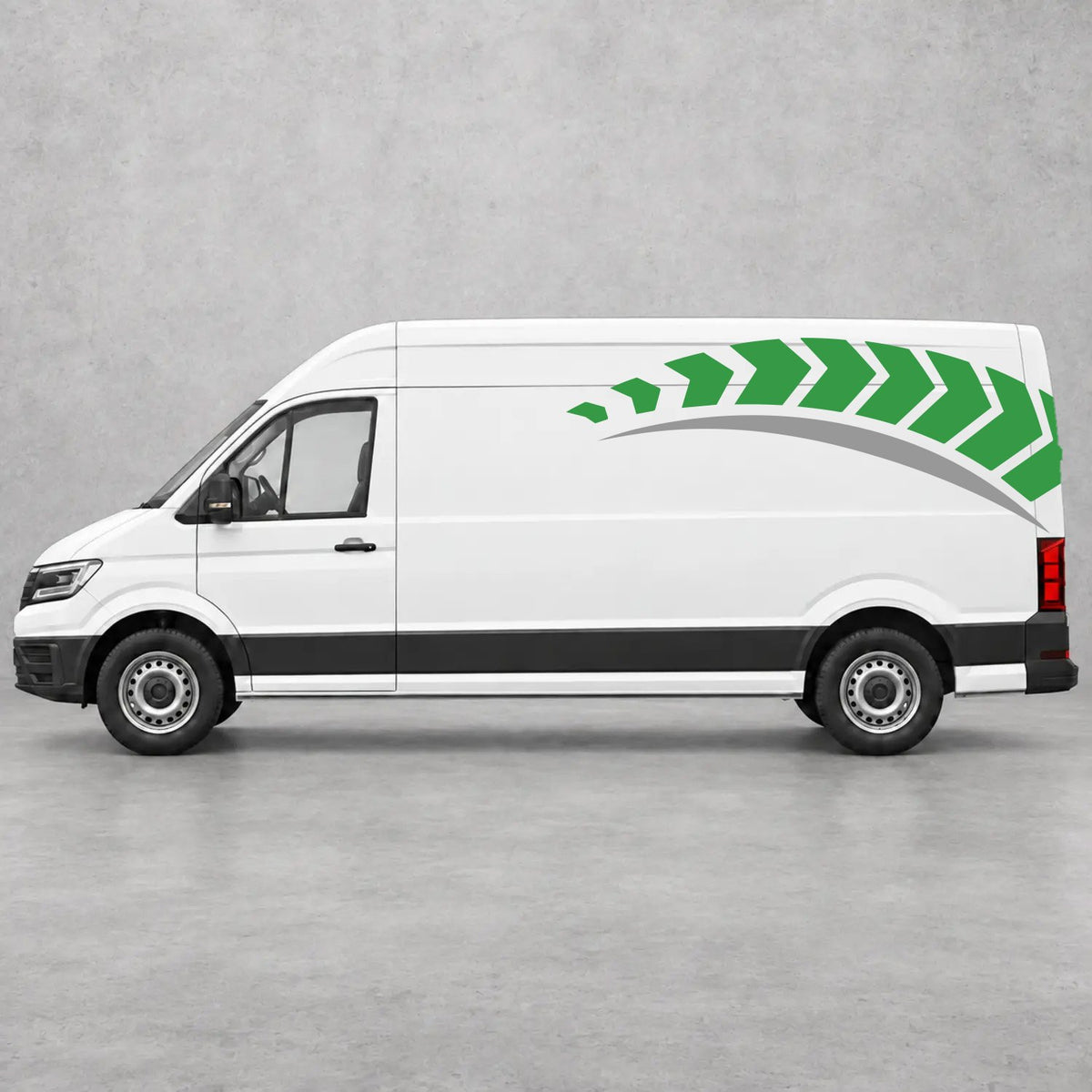 VW Crafter Chevron Track Side Graphics in Green & Grey