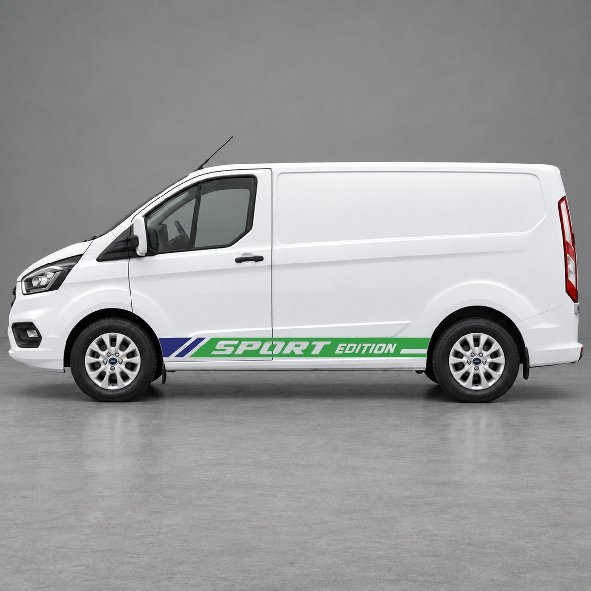 Ford Transit Custom Sport Edition Lower Side Graphics in Green & Navy Blue