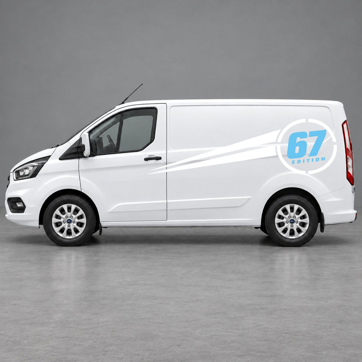 Ford Transit Custom Personalised Number Edition Side Stripes in White & Light Blue