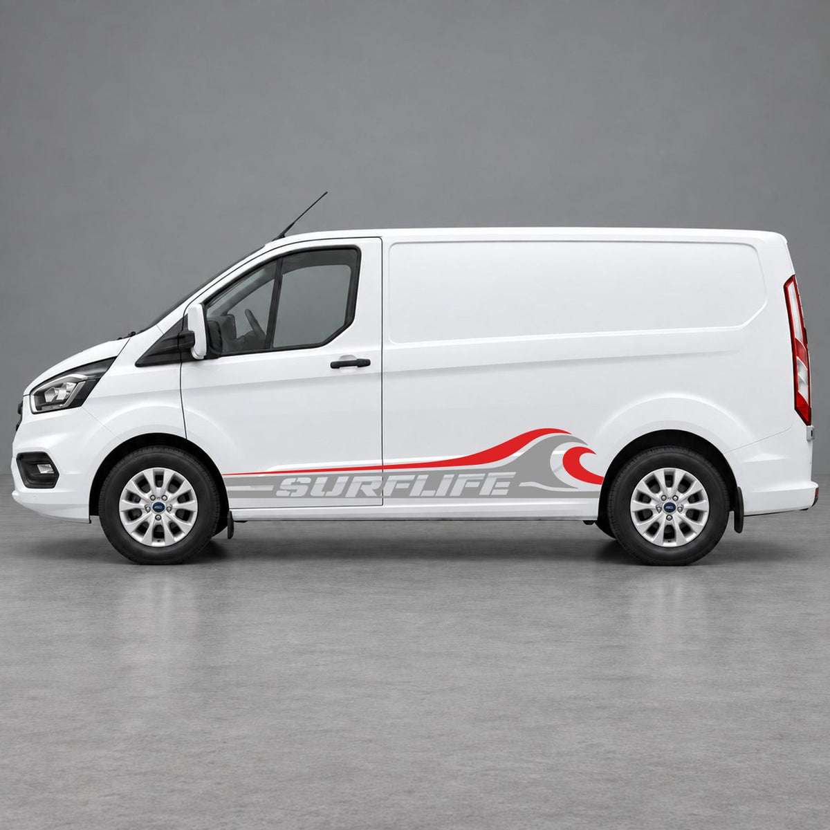 Ford Transit Custom Surflife Wave Side Stripes in Grey & Red
