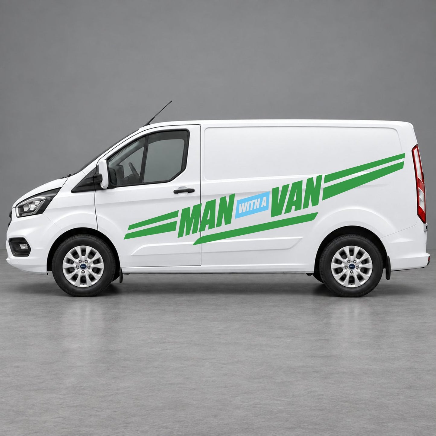 Ford Transit Custom Man with a Van Side Stripes in Green & Light Blue