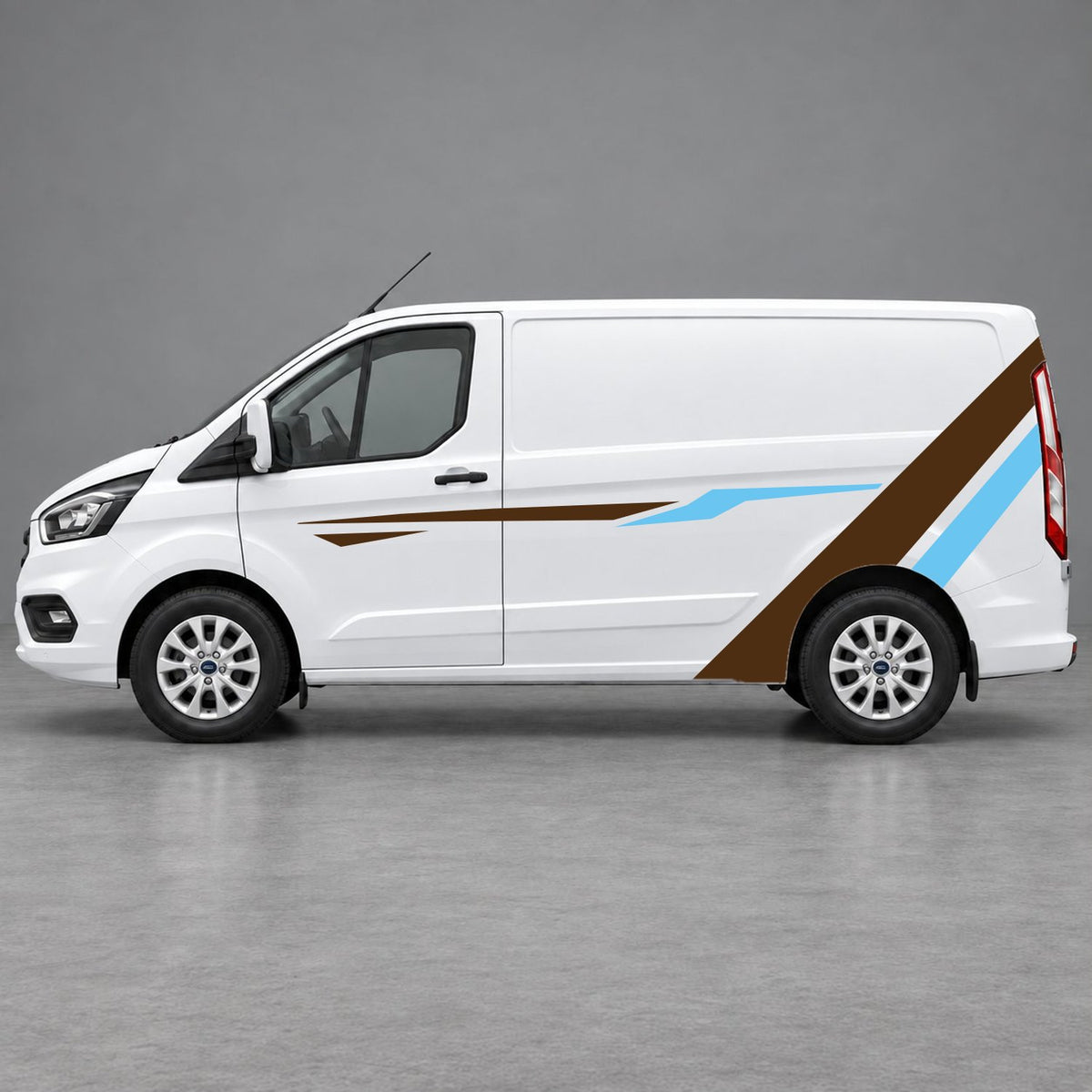 Ford Transit Custom Bold Rear Diagonal Side Stripes in Brown & Light Blue