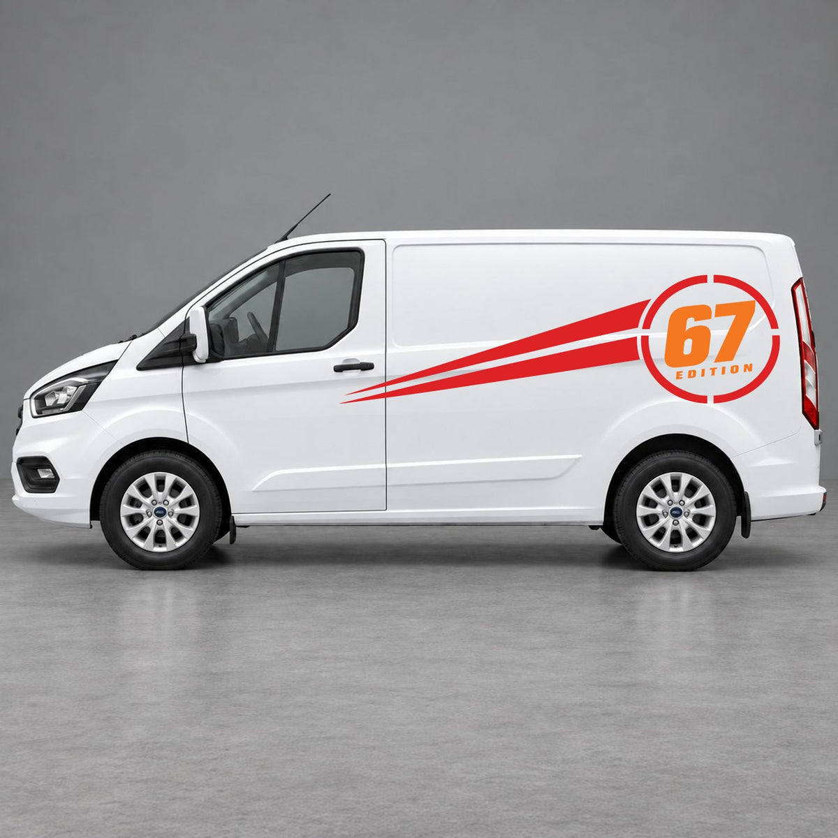 Ford Transit Custom Personalised Number Edition Side Stripes in Red & Orange