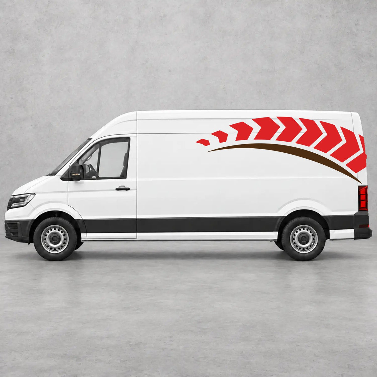 VW Crafter Chevron Track Side Graphics in Red & Brown
